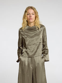 Selene Ls Draped Neckline Top B - Vetiver