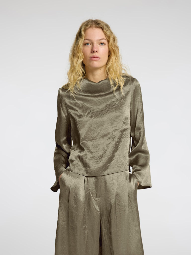 Selene Ls Draped Neckline Top B - Vetiver