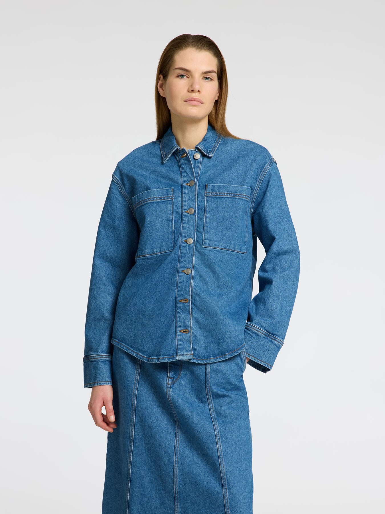 Evelyn Ls Skjorta - Medium Blue Denim
