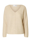 Sia Ras Ls Knit V-Neck Kofta - Birch Melange