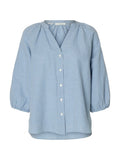 Cleo-Alberta Linneskjorta - Dusty Blue Bright White