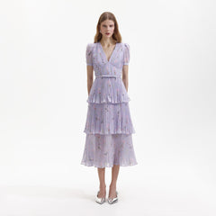 Chiffon Tiered Midi Dress - Lilac Floral