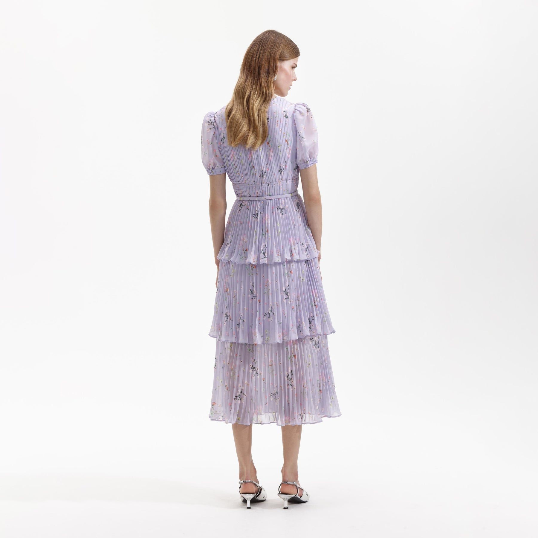 Chiffon Tiered Midi Dress - Lilac Floral
