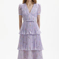 Chiffon Tiered Midi Dress - Lilac Floral