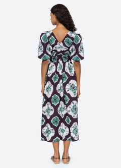 Aveline Tie Dye Print Puff Slv Dress - Teal