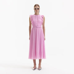 Chiffon Sleeveless Ruffle Midi Dress - Pink