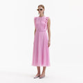 Chiffon Sleeveless Ruffle Midi Dress - Pink