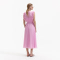 Chiffon Sleeveless Ruffle Midi Dress - Pink