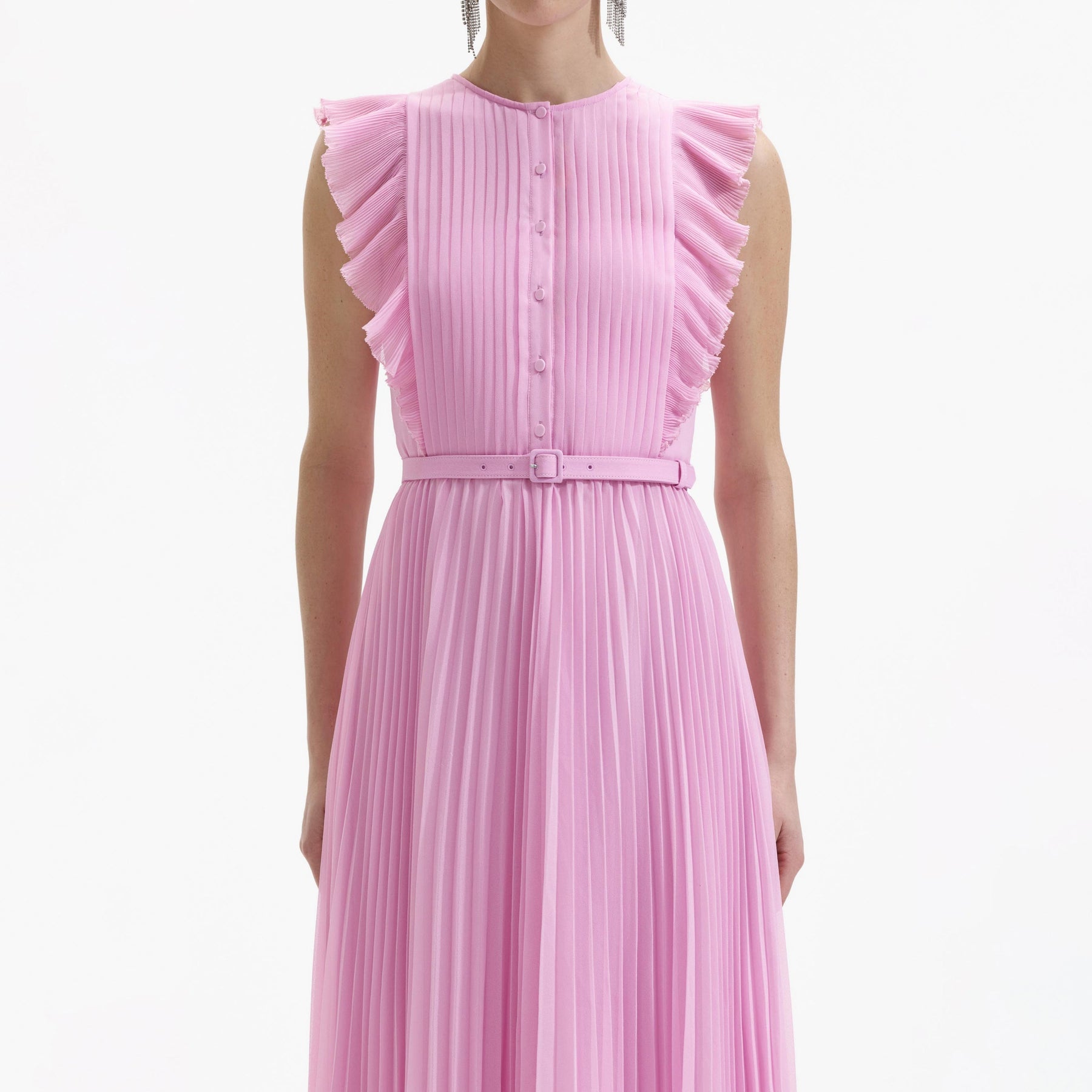 Chiffon Sleeveless Ruffle Midi Dress - Pink