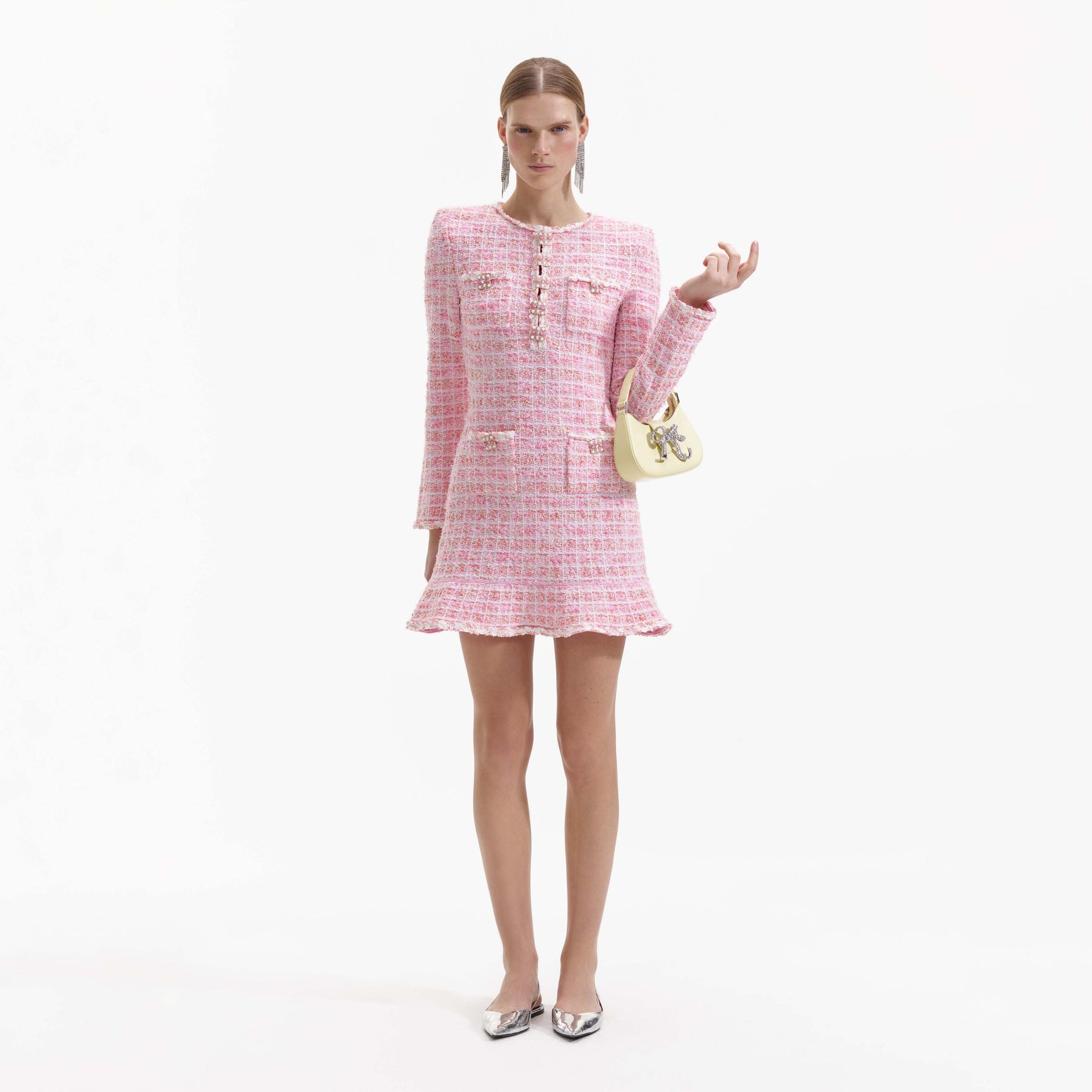 Check Knit Mini Dress - Pink