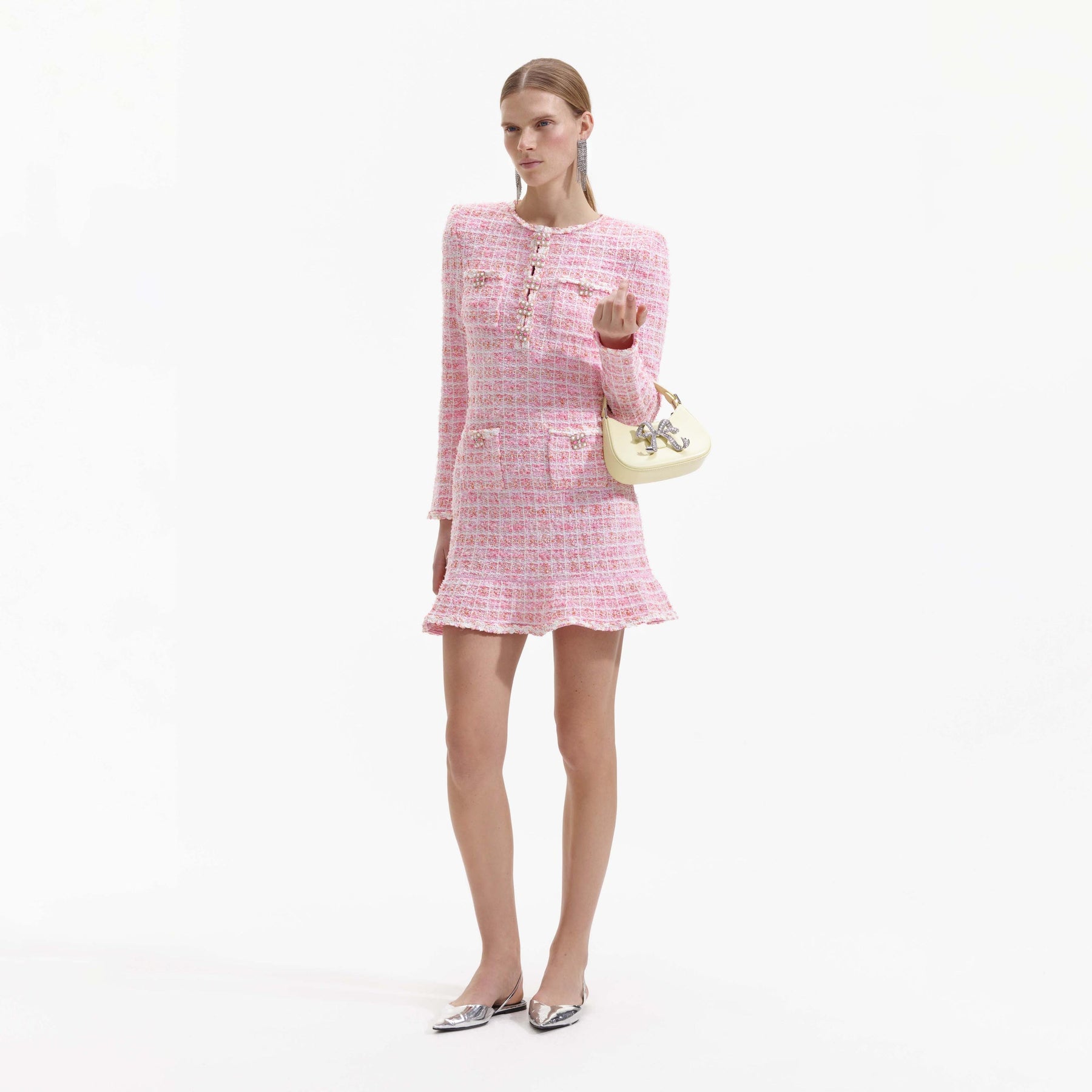 Check Knit Mini Dress - Pink