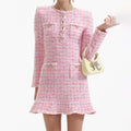 Check Knit Mini Dress - Pink