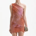 Printed Mesh Rhinestone Mini Dress - Orange