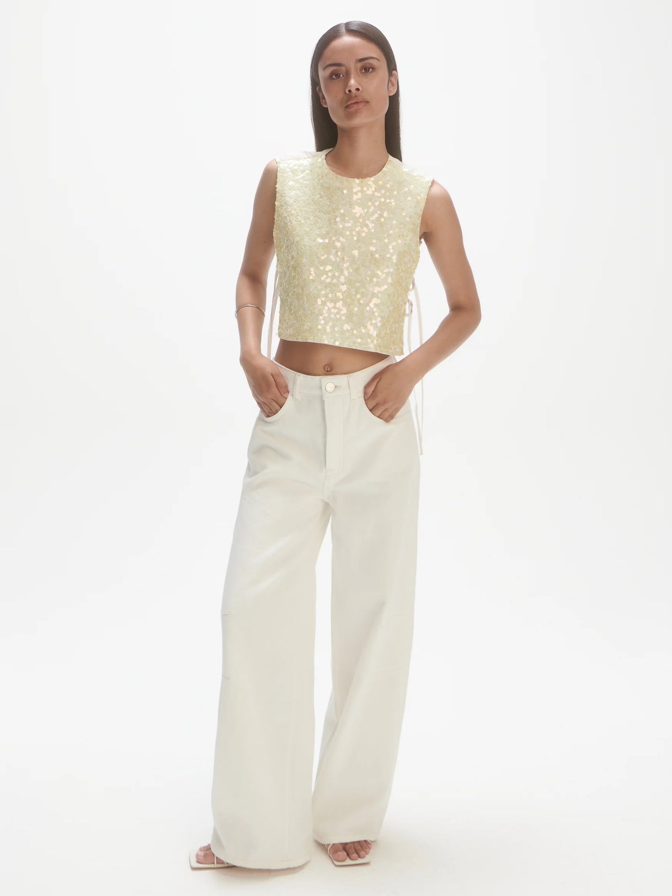 Sequin Top - Off-White/Yellow Sequins