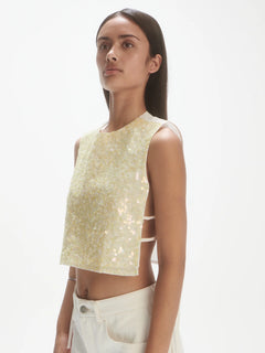 Sequin Top - Off-White/Yellow Sequins