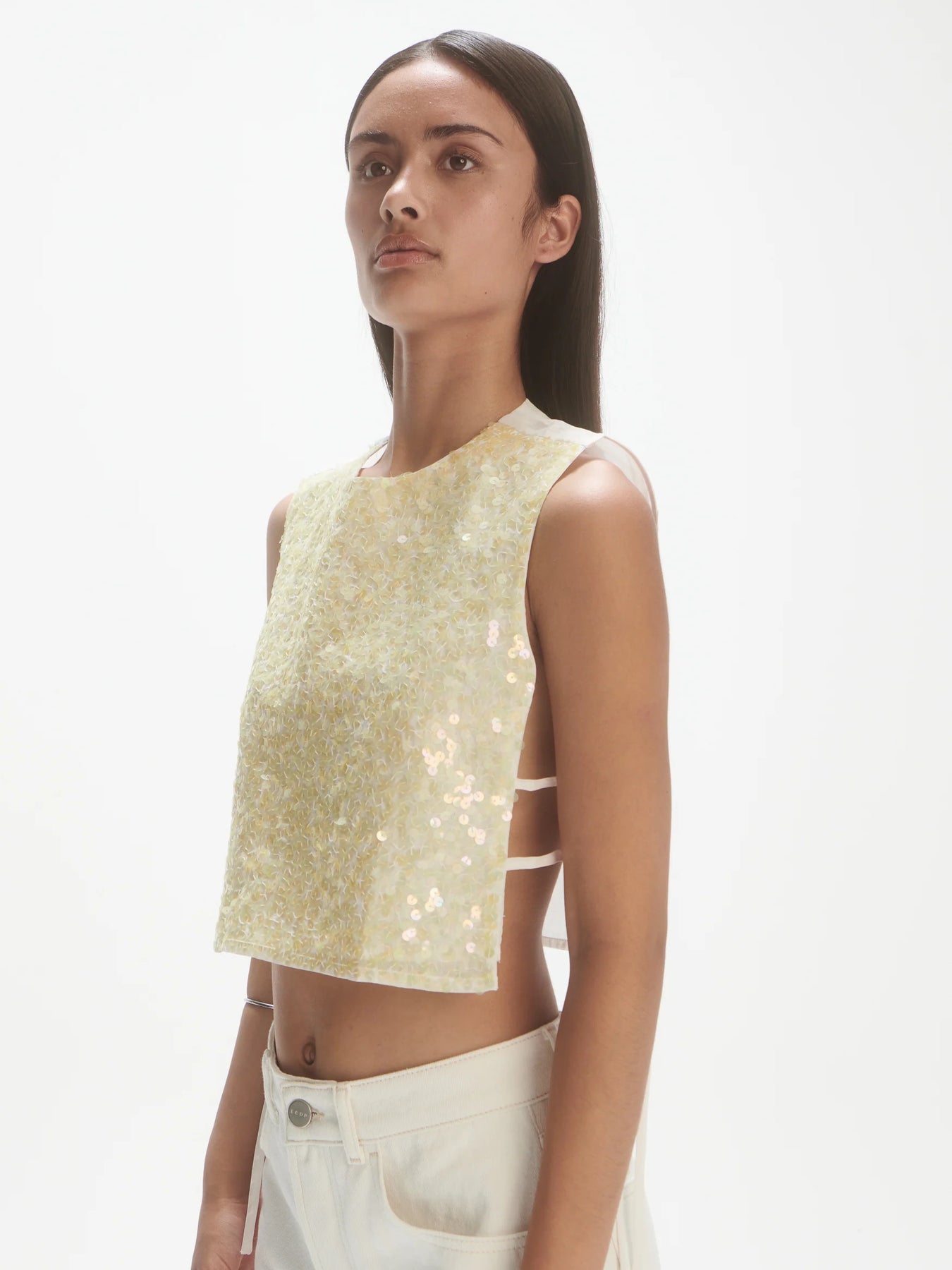 Sequin Top - Off-White/Yellow Sequins