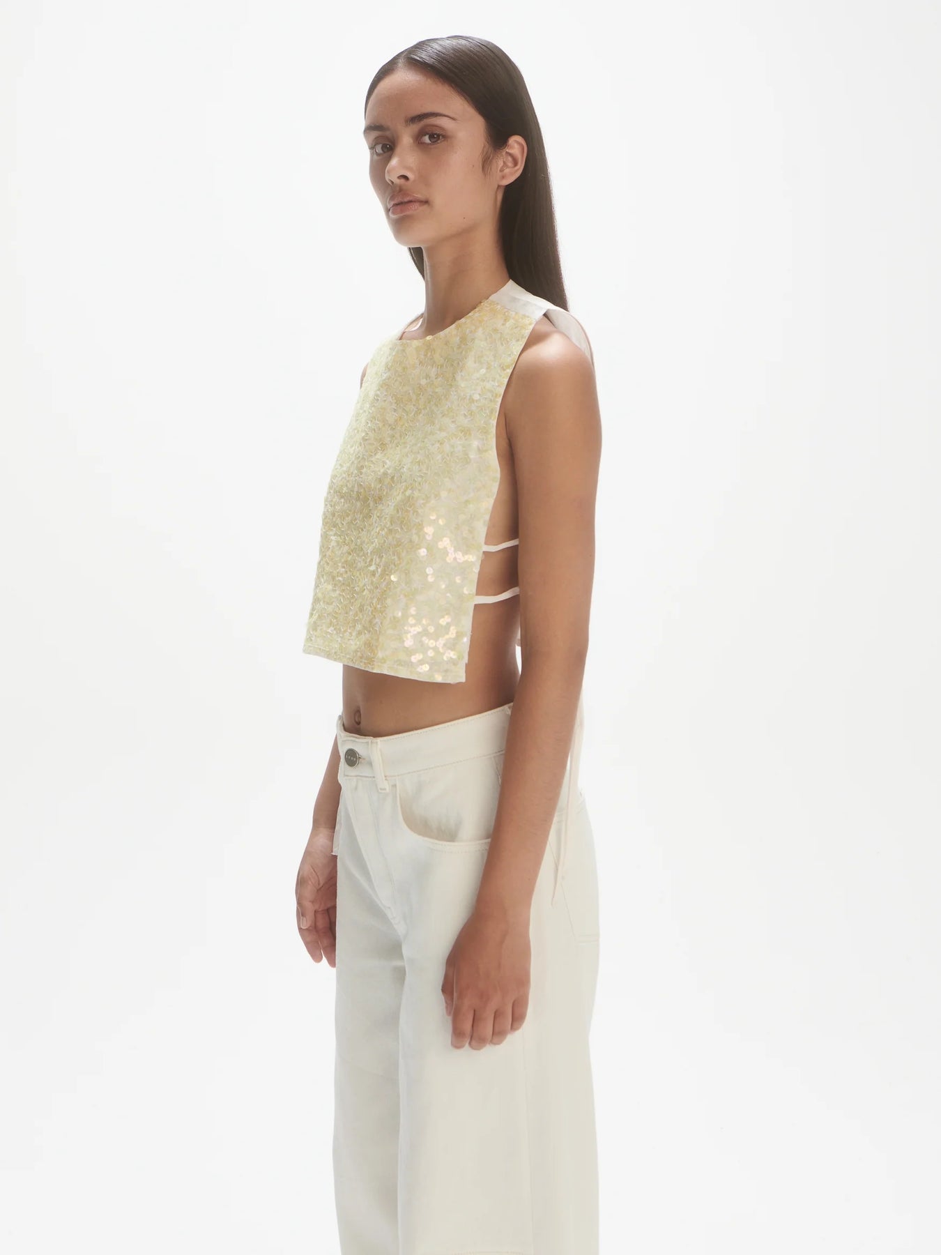 Sequin Top - Off-White/Yellow Sequins