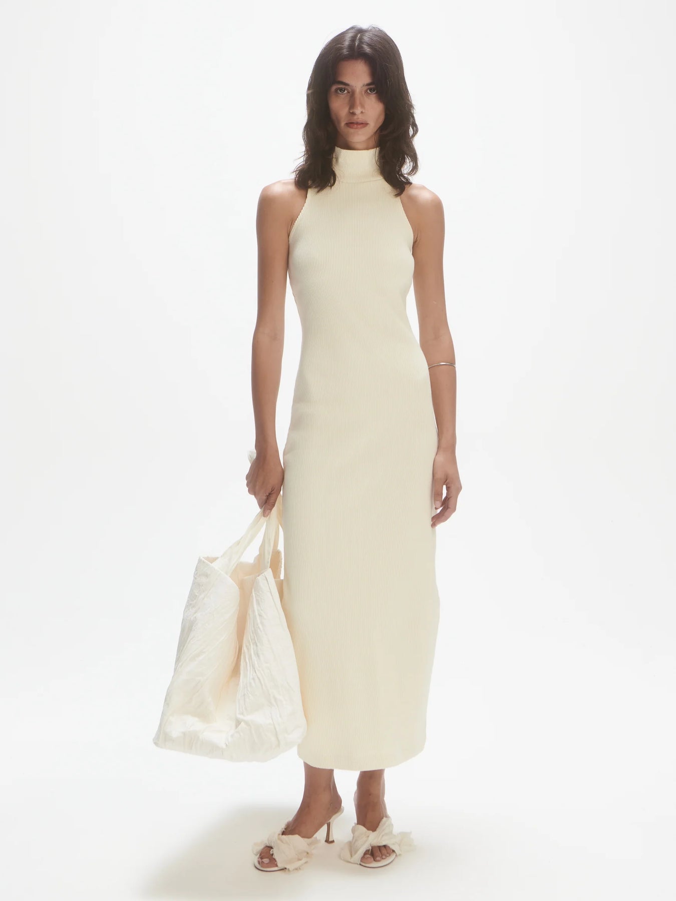 Twisted Back Rib Dress - Cream
