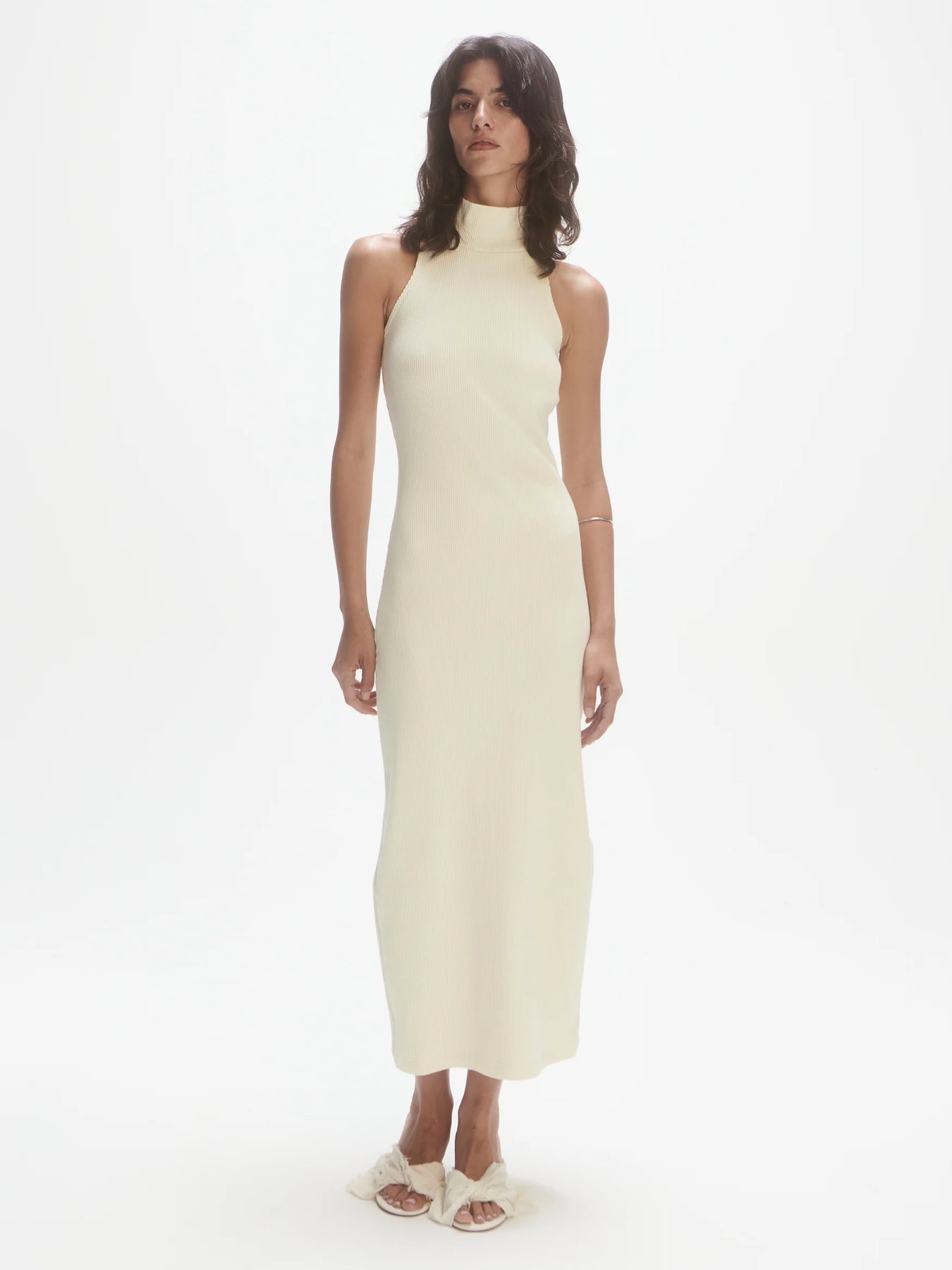 Twisted Back Rib Dress - Cream