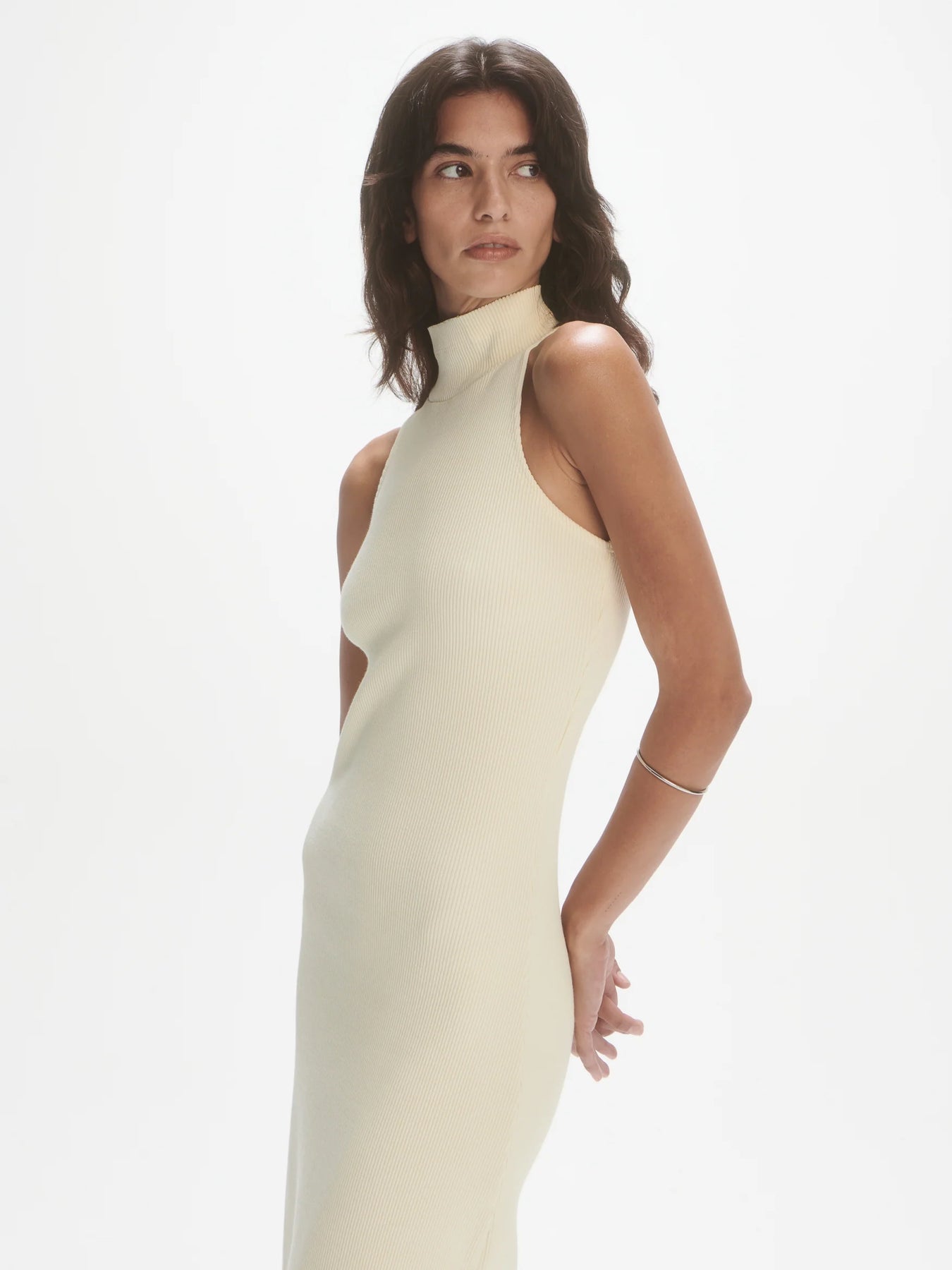 Twisted Back Rib Dress - Cream
