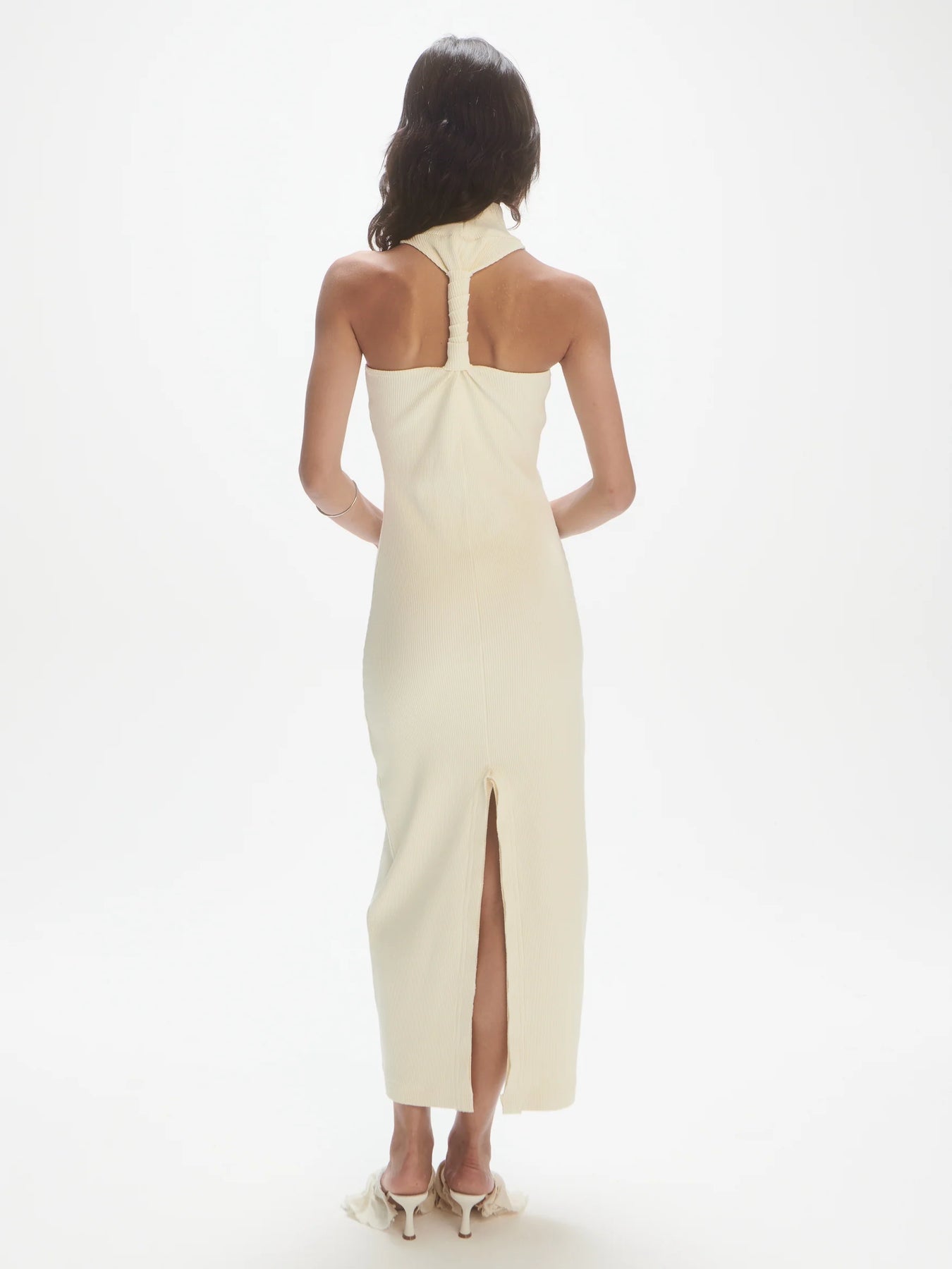 Twisted Back Rib Dress - Cream