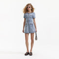 Denim Buttoned Mini Dress  - Light Blue