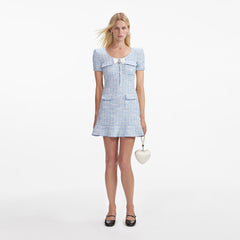 Check Knit Mini Dress - Blue