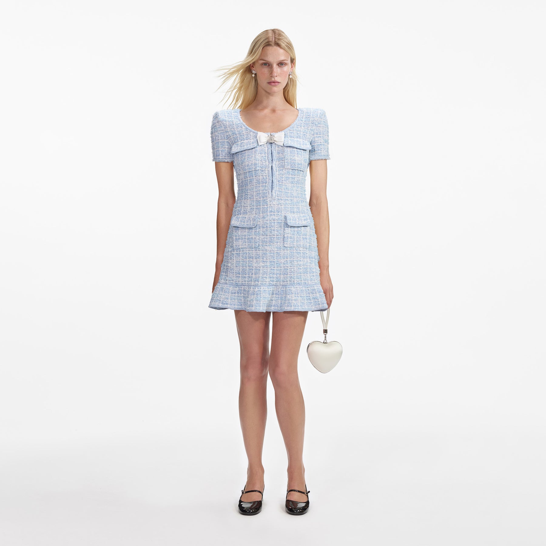 Check Knit Mini Dress - Blå