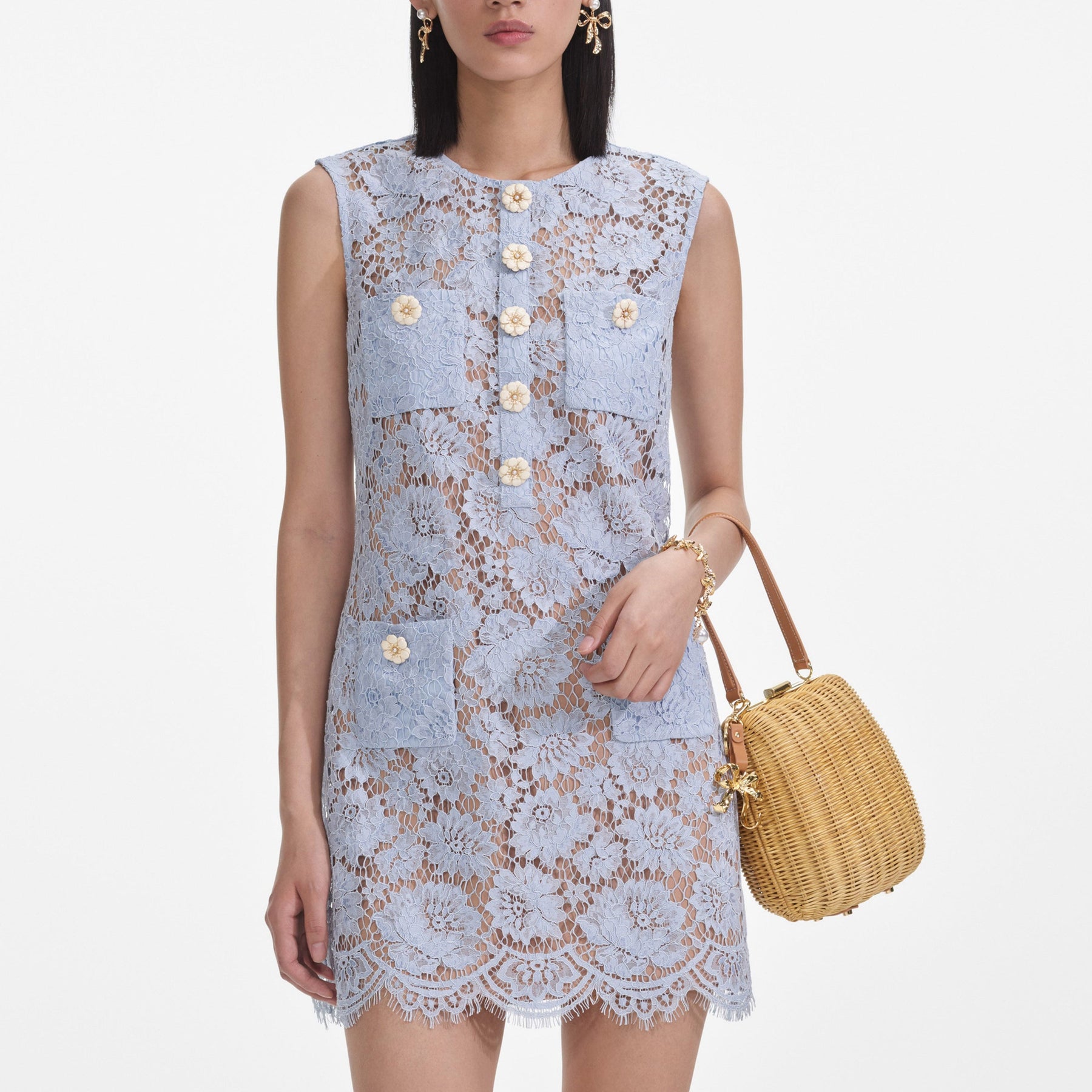 Fine Lace Mini Dress - Blå
