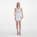 Crepe Pearl Bow Mini Dress - White