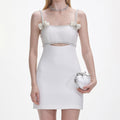 Crepe Pearl Bow Mini Dress - White