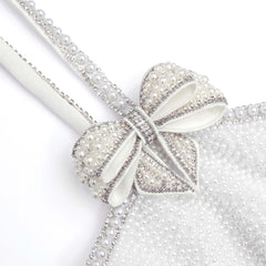 Crepe Pearl Bow Mini Dress - White