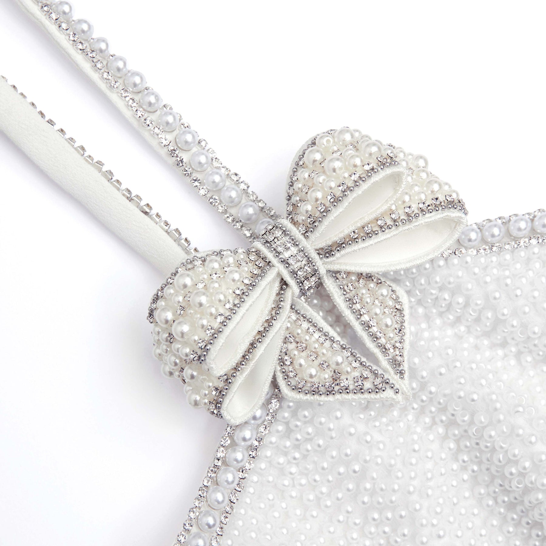 Crepe Pearl Bow Mini Dress - White