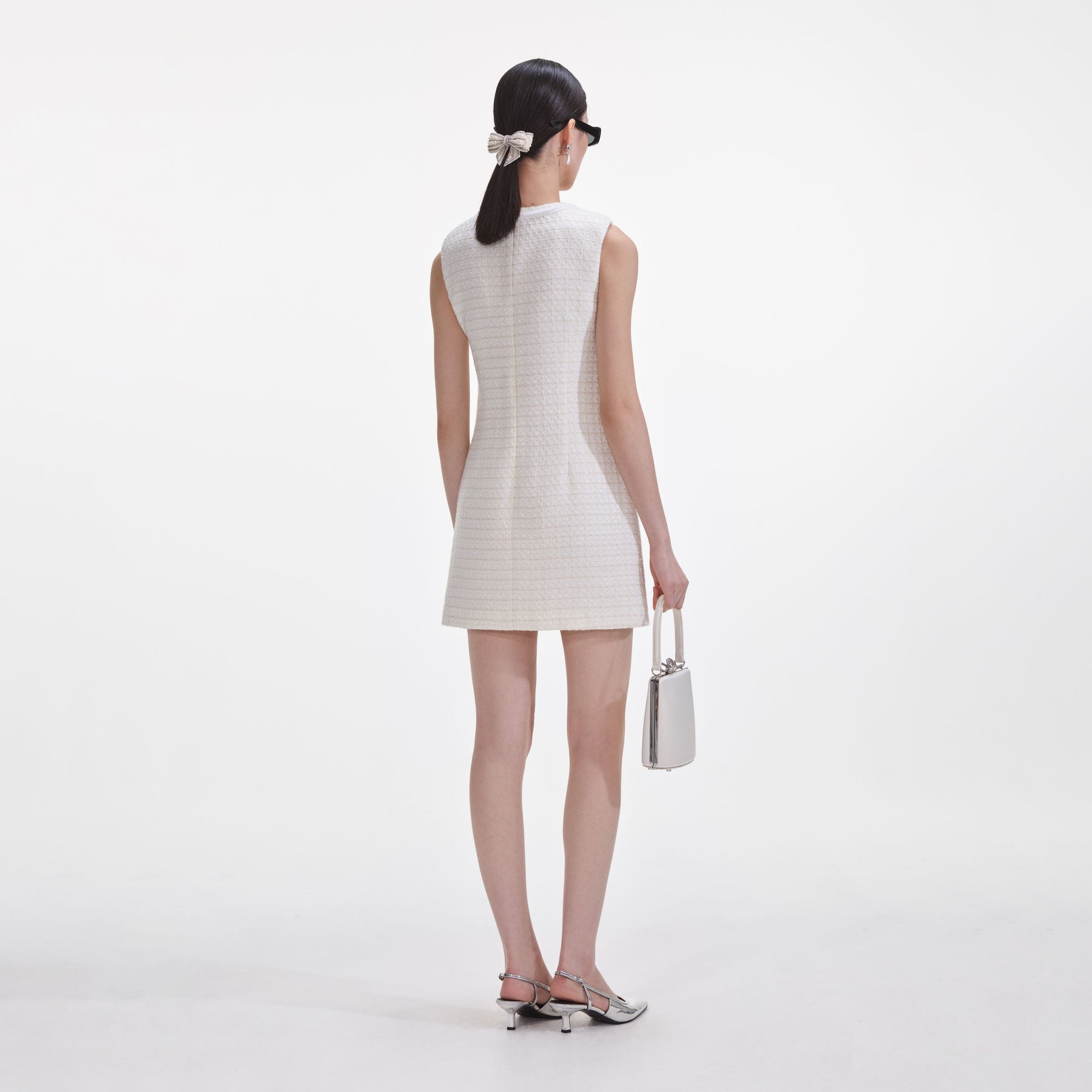 Boucle Bow Mini Dress - Gräddvit