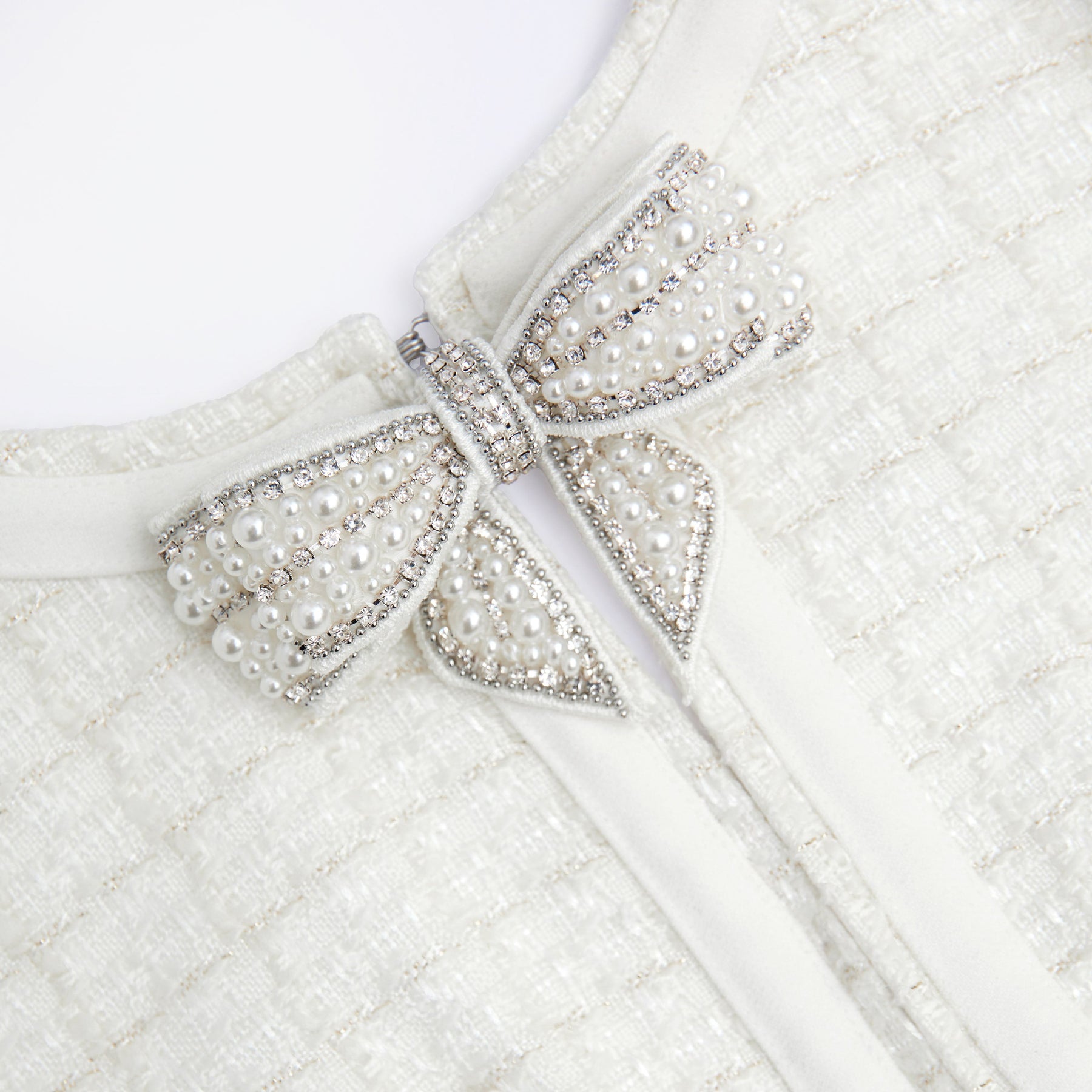 Boucle Bow Mini Dress - Gräddvit
