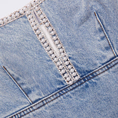 Denim Pearl Mini Dress - Light Blue