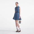 Denim Sleeveless Pearl Mini Dress - Blå