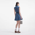 Denim Sleeveless Pearl Mini Dress - Blå