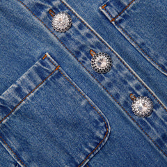 Denim Sleeveless Pearl Mini Dress - Blue