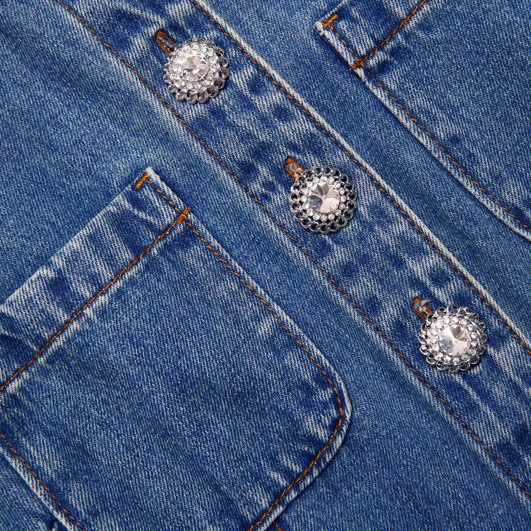 Denim Sleeveless Pearl Mini Dress - Blå