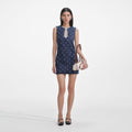 Denim Diamante Bow Mini Dress - Blå