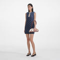 Denim Diamante Bow Mini Dress - Blå