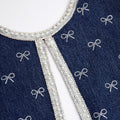 Denim Diamante Bow Mini Dress - Blå