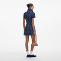 Denim Diamante Bow Collared Mini Dress - Blue