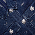 Denim Diamante Bow Collared Mini Dress - Blue