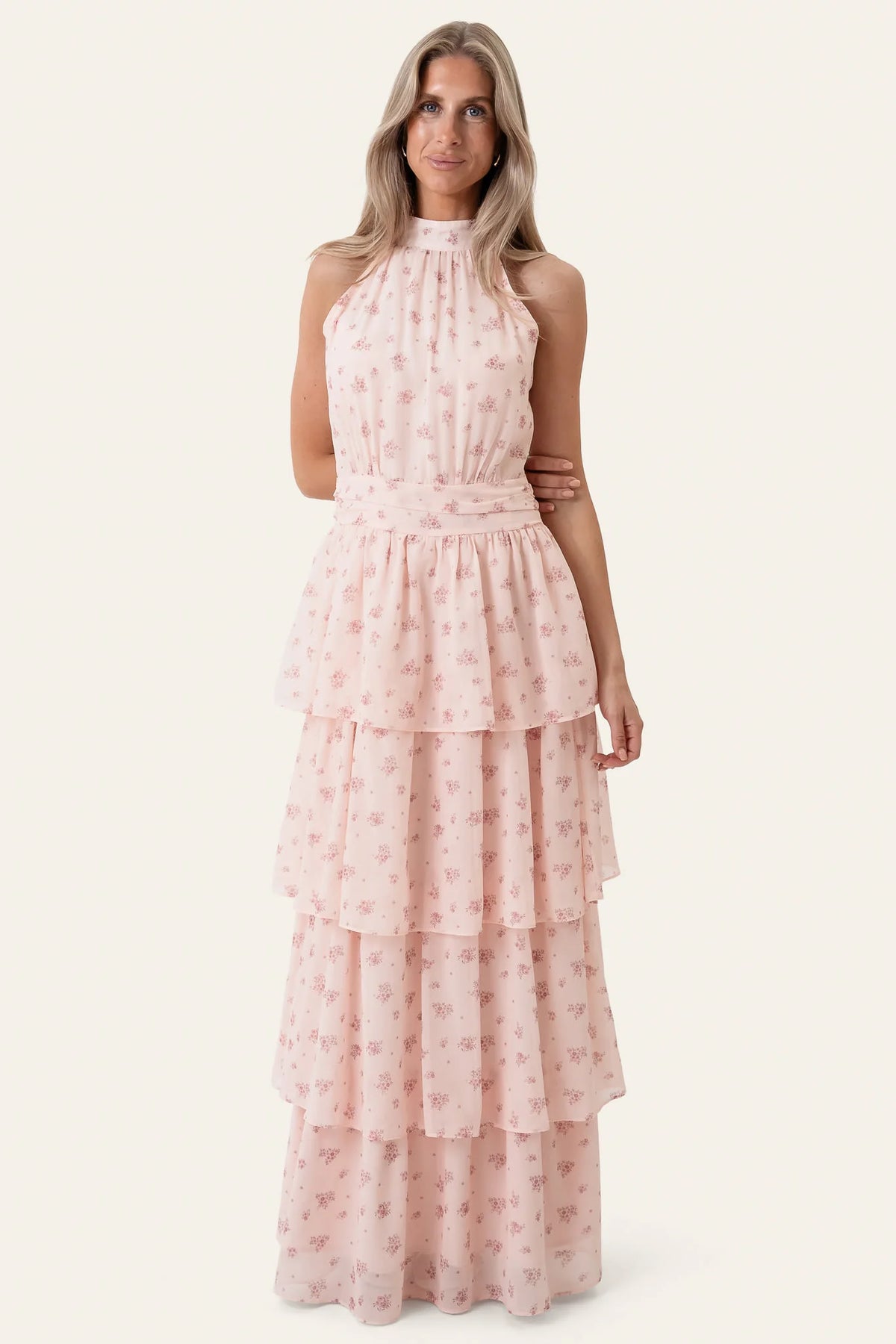 Belleic Long Dress - Pink Flower Print