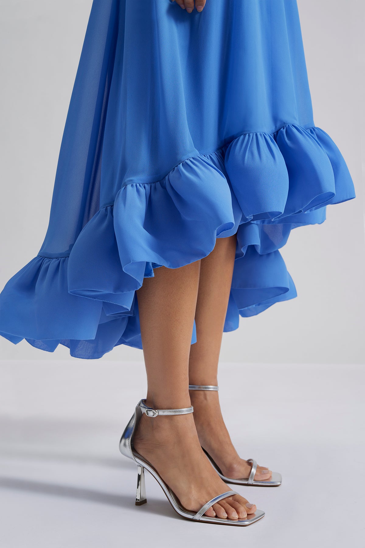 Sabrina Halterneck Ruffled Maxi Dress - Azure Blue