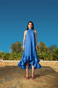 Sabrina Halterneck Ruffled Maxi Dress - Azure Blue