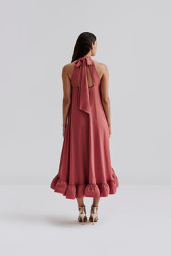 Sabrina Halterneck Ruffled Maxi Dress - Terracotta