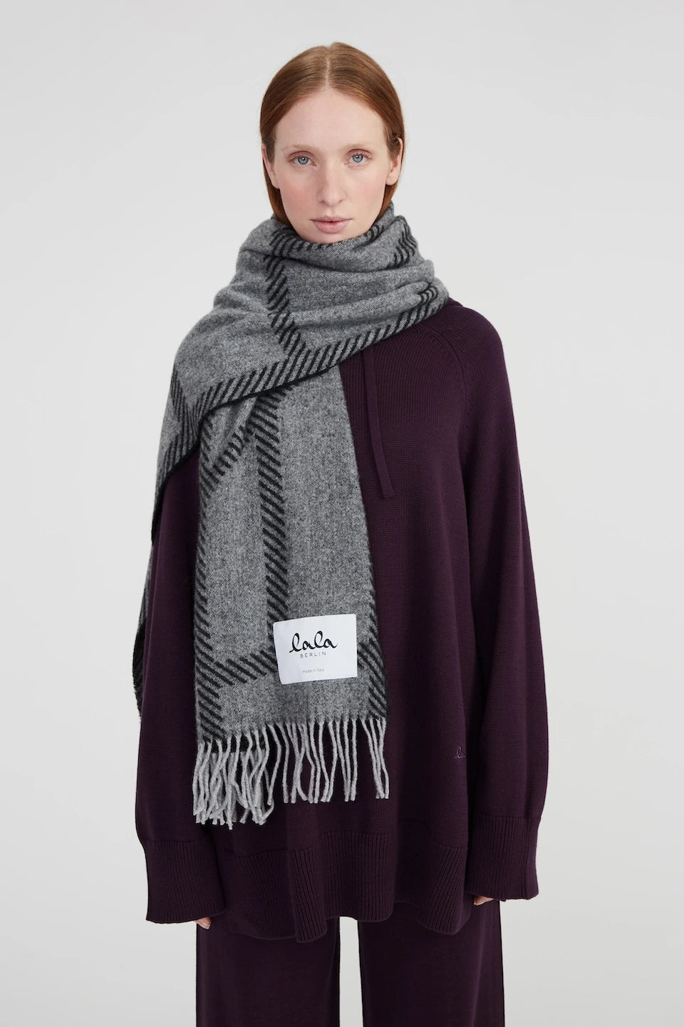 Halsduk Svea Wool Mix - Light Grey Melange/Black